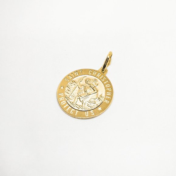 Solid Gold St Christopher Coin Charm Pendant Necklace Stamped 10K ITALY, 18 inch - Picture 4 of 5
